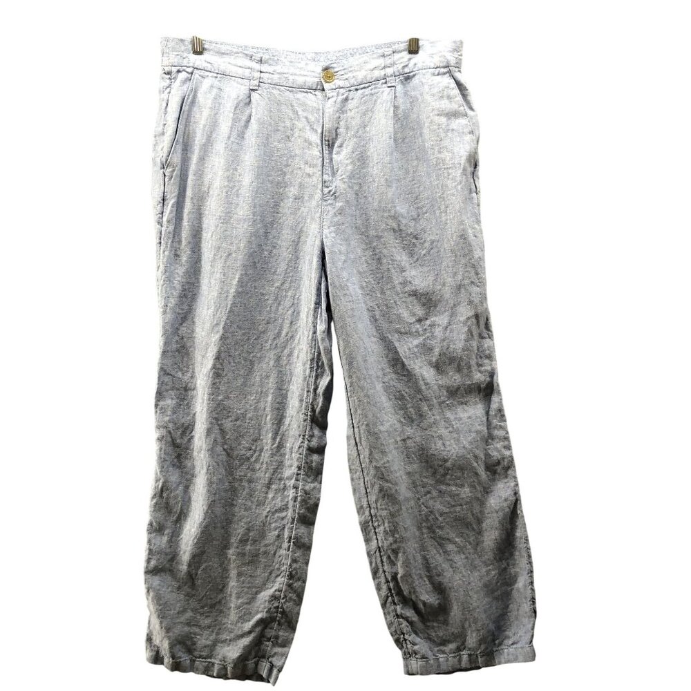 Lands' End 100% Linen Pants Womens 18 High Rise Light‎ Blue Wide Leg Trouser